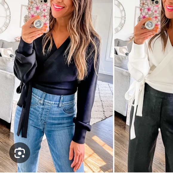 Spanx Air Essentials AirEssentials Ballet Wrap Sweater Top Black Medium NEW - Picture 5 of 12